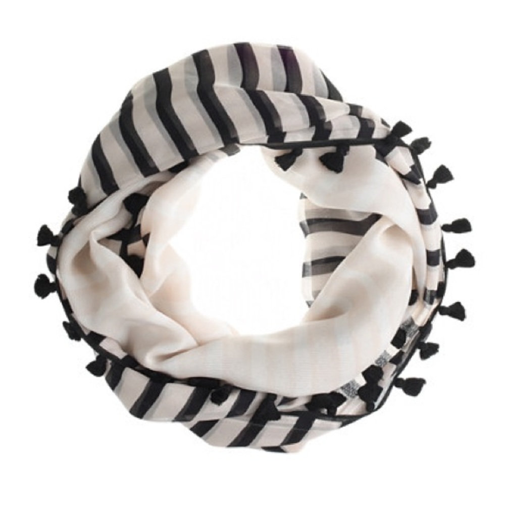 {J. Crew} Blush & Black Stripe Silk Infinity Scarf